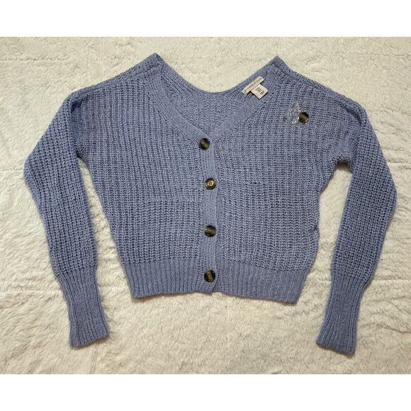 Sincerely Jules Periwinkle Beachy Rope Knit Cropped Button Cardigan Sz M SEE DES - Picture 1 of 12